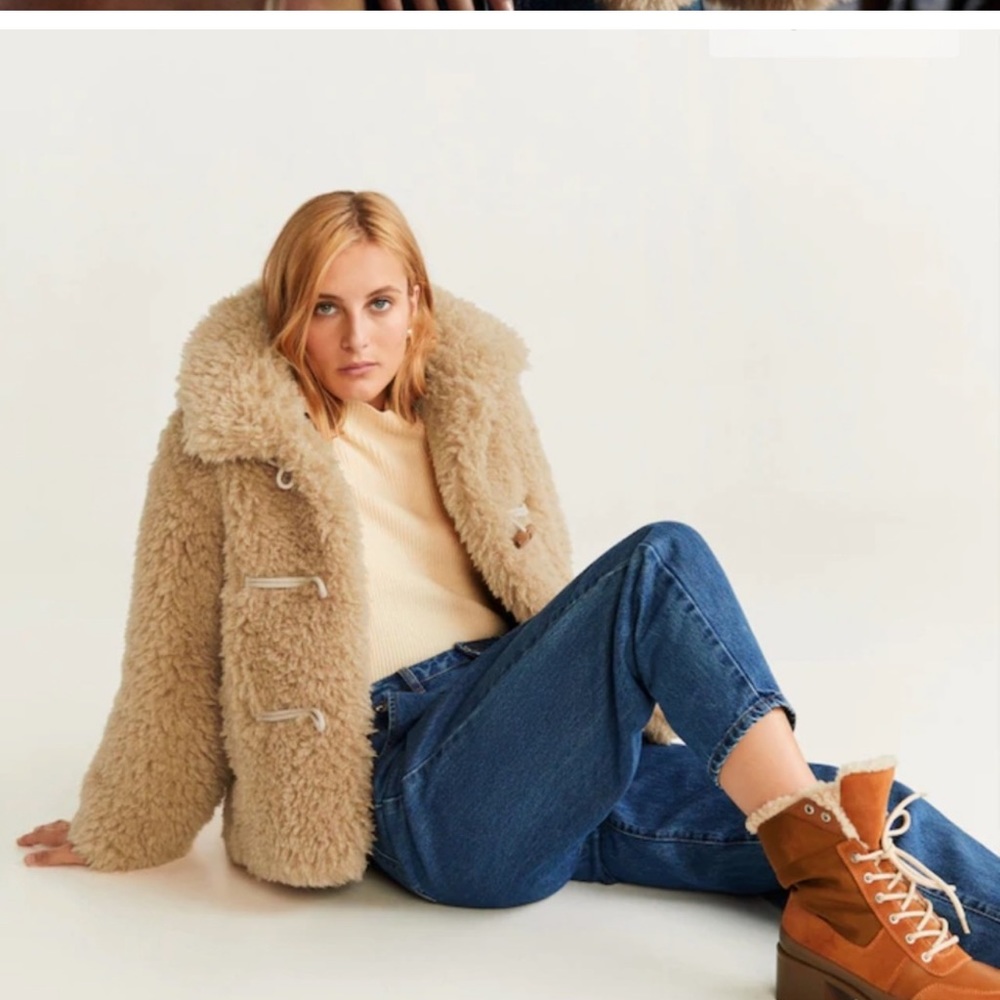 NWT Tan Mango Teddy Shearling Coat Shacket